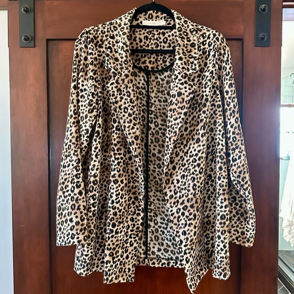 Lush Leopard Print Drapey Open Front Blazer Sheer Lightweight Size S